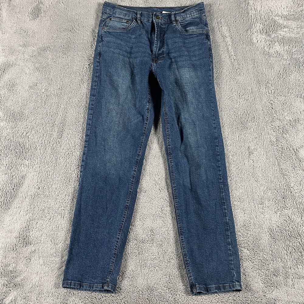 Berne Jeans Mens 30x32 Blue Denim Tapered Leg Whiskered Western Stretch